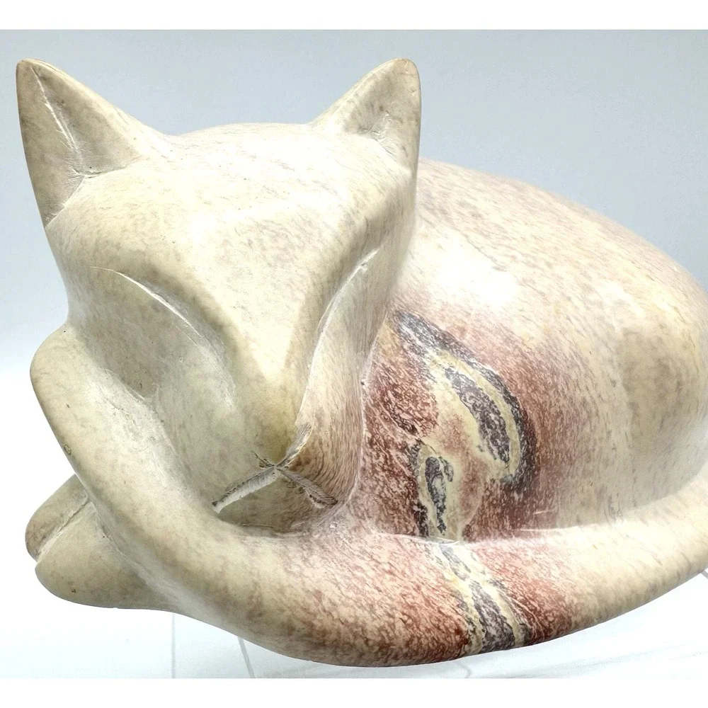 Hand Carved Soapstone Sleeping Cat Sculpture Ten Thousand Villages Kenya Decor